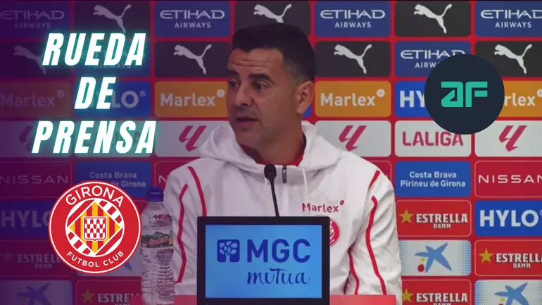 Portada de Michel en rueda de prensa para el Girona - Real Madrid, lesión de Vanat, opción Stuani y Abel, duda con Blind, lo de Beltrán.