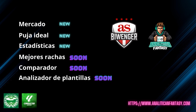 Noticia: Biwenger llega Analítica Fantasy y ya puedes consultar su mercado y estadísticas. Imagen de la noticia: Biwenger llega Analítica Fantasy y ya puedes consultar su mercado y estadísticas.
