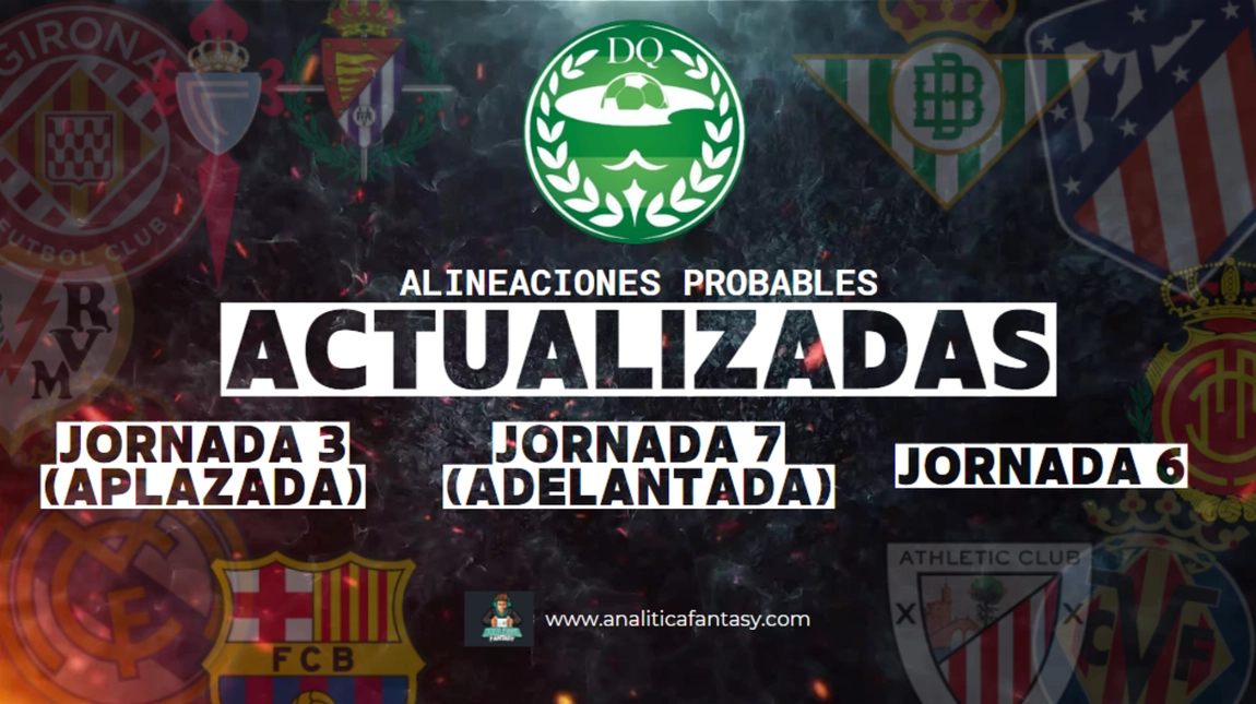 Noticia: Alineaciones probables actualizadas de los equipos que ya han disputado la jornada 5 Imagen de la noticia: Alineaciones probables actualizadas de los equipos que ya han disputado la jornada 5