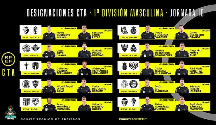 Noticia: Designaciones arbitrales para la Jornada 10 de LaLiga Imagen de la noticia: Designaciones arbitrales para la Jornada 10 de LaLiga