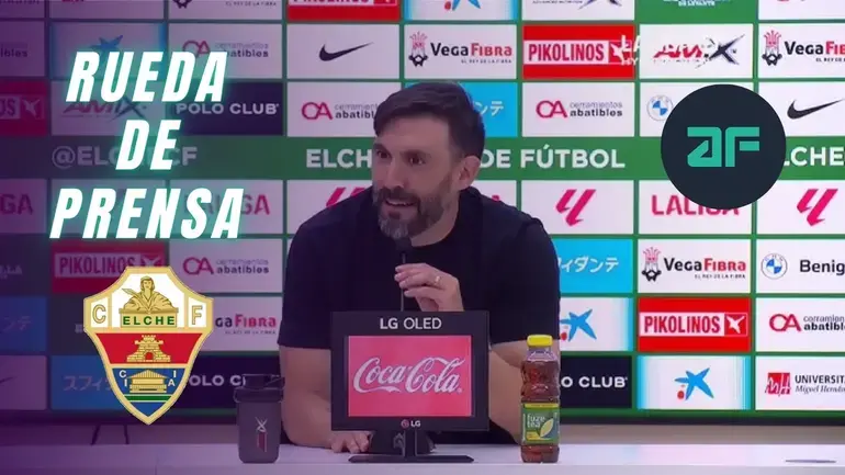 Portada de Sarabia valora en rueda de prensa el triunfo del Elche sobre Mallorca: habla de Valera, Chust, Morente, el parón