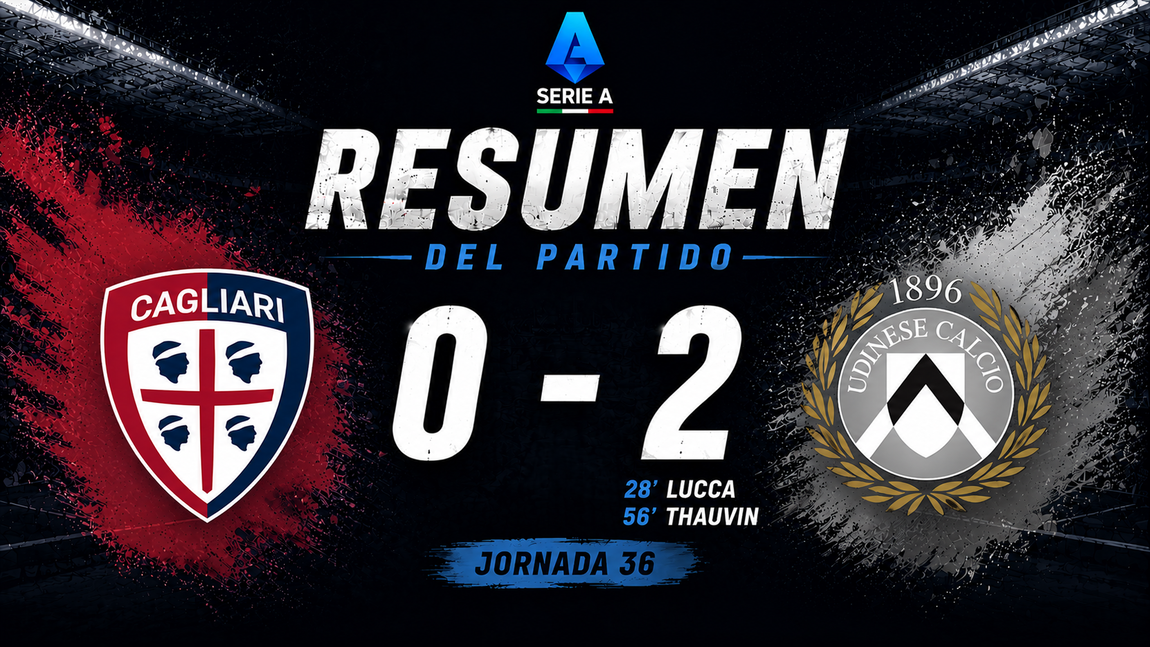 Cagliari 0-2 Udinese: crónica de la jornada 36 en la Serie A