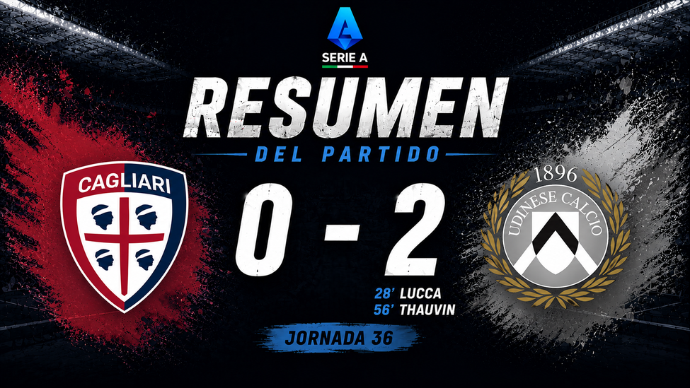 Cagliari 0-2 Udinese: crónica de la jornada 36 en la Serie A