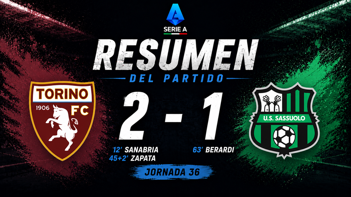 Torino 2-1 Sassuolo: crónica de la jornada 36 en la Serie A